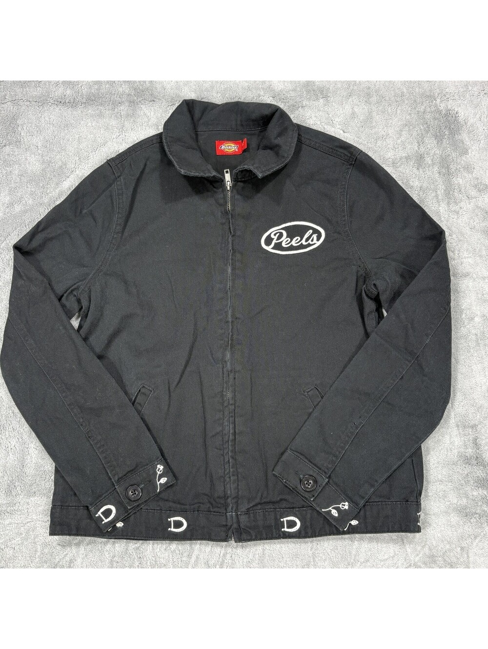 Dickies x Peels Work Jacket Women's Large Black Rose Horseshoe Embroidered